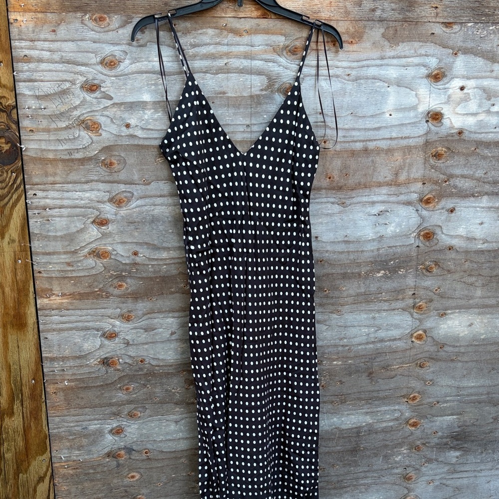 Zara Black Dress with White Polka Dots - Midi Slip